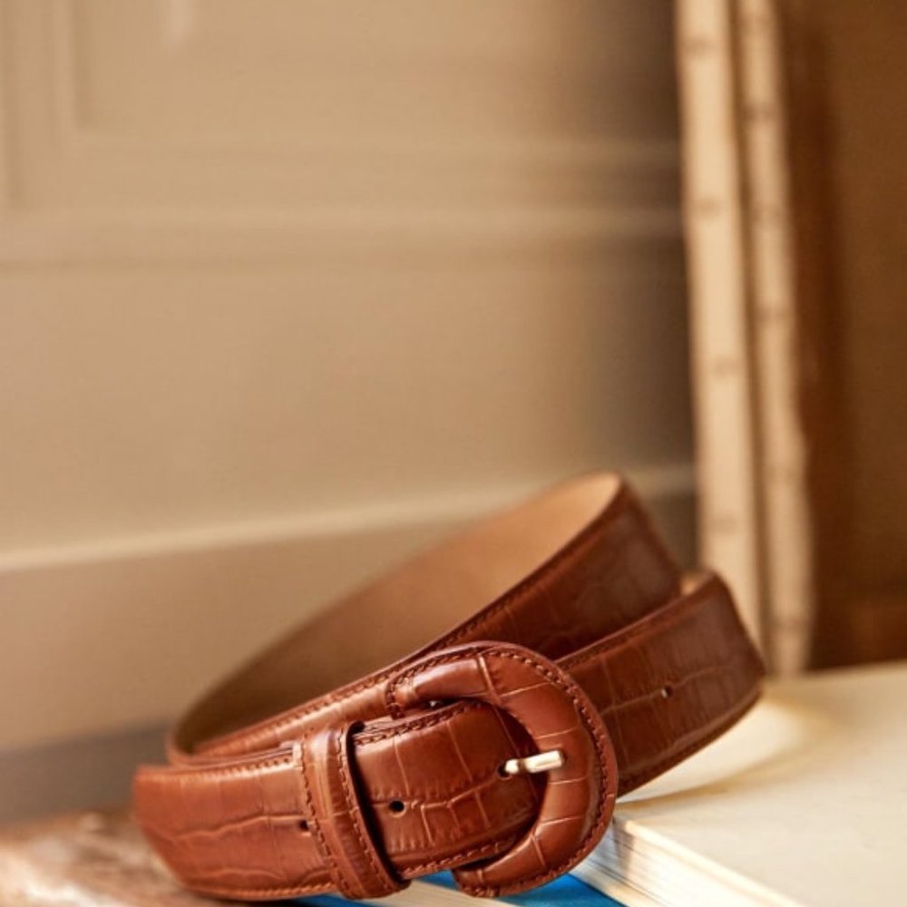 Sezane Oprah Belt, Croc Camel, Size 85